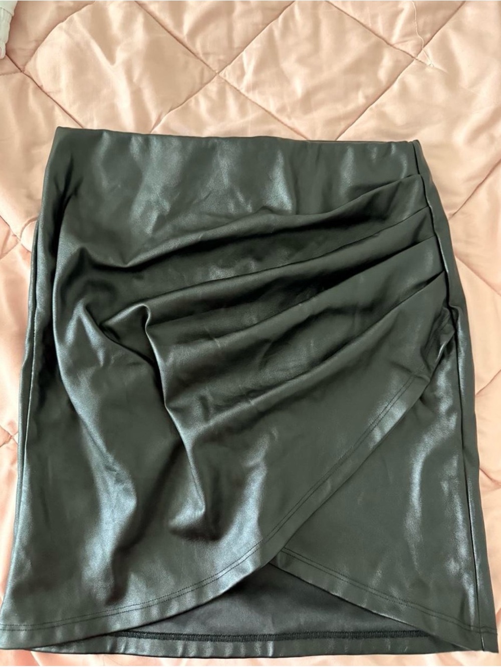 Faux Leather Black Ruched Mini Skirt